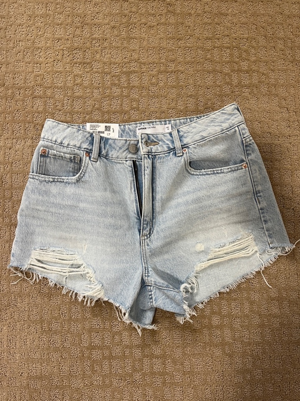 Garage Festival Light Blue Distressed Denim Shorts